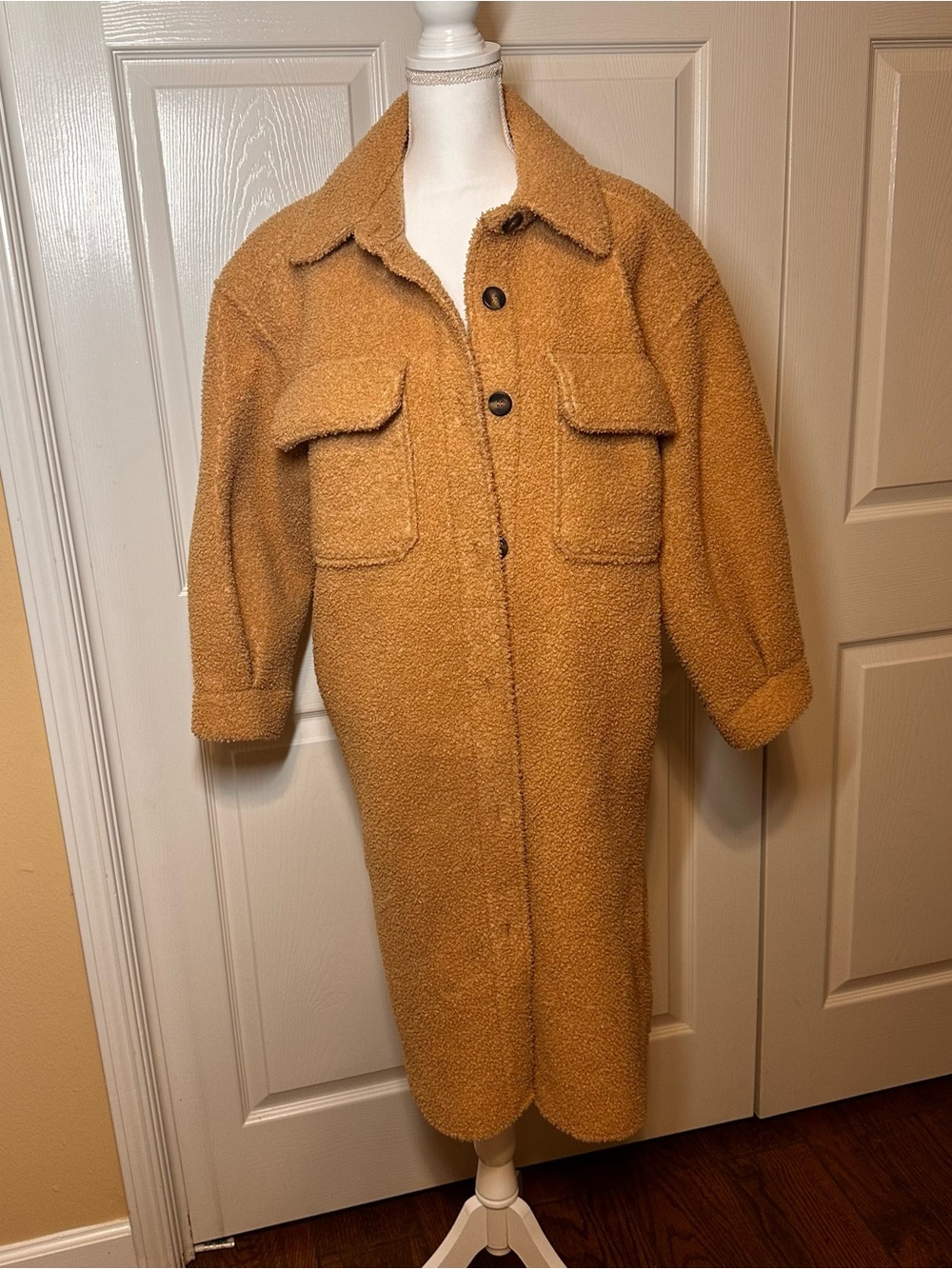 Women’s Long Faux Shearling Coat in Camel